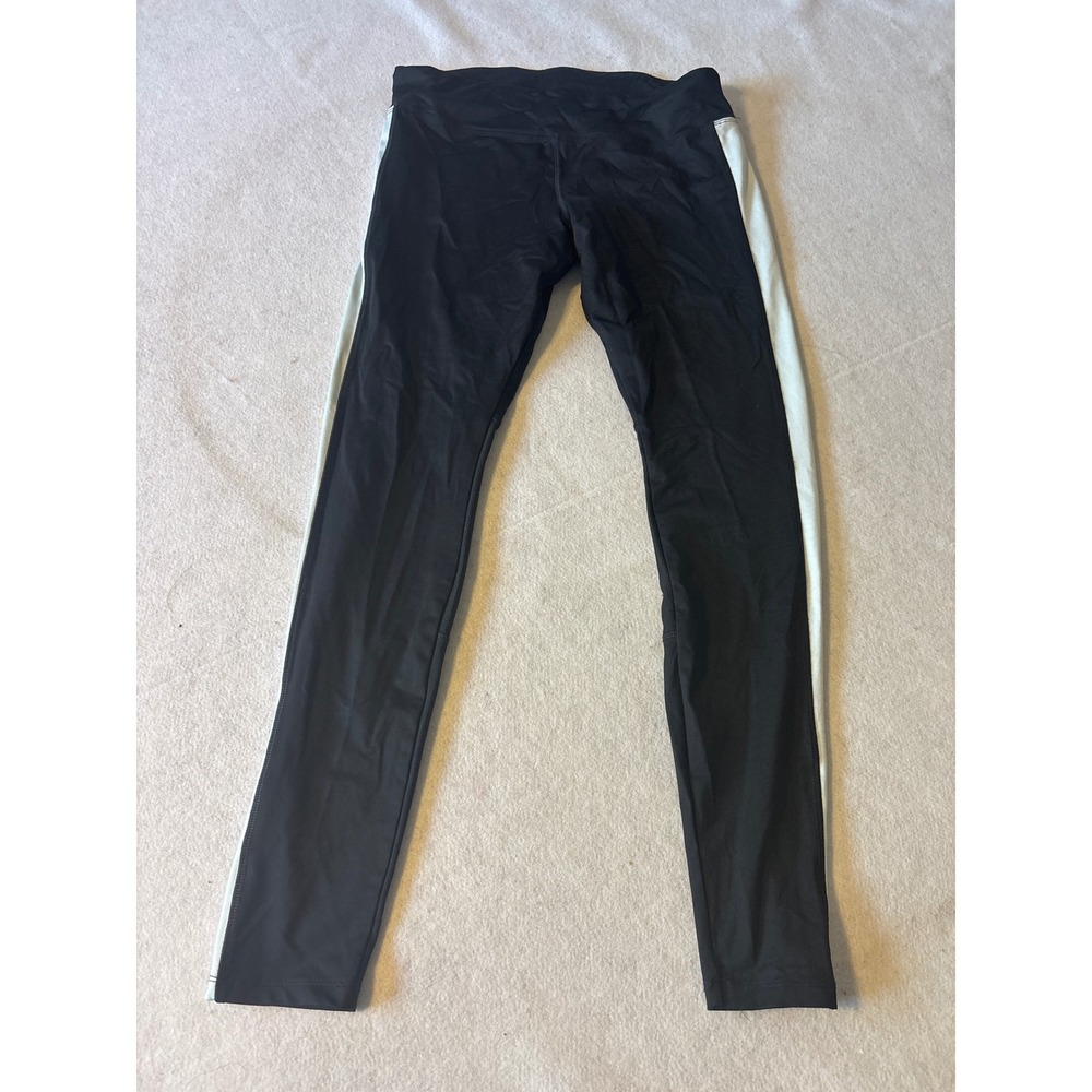 Forever 21 Black Athletic Leggings with White Side Stripe Size L